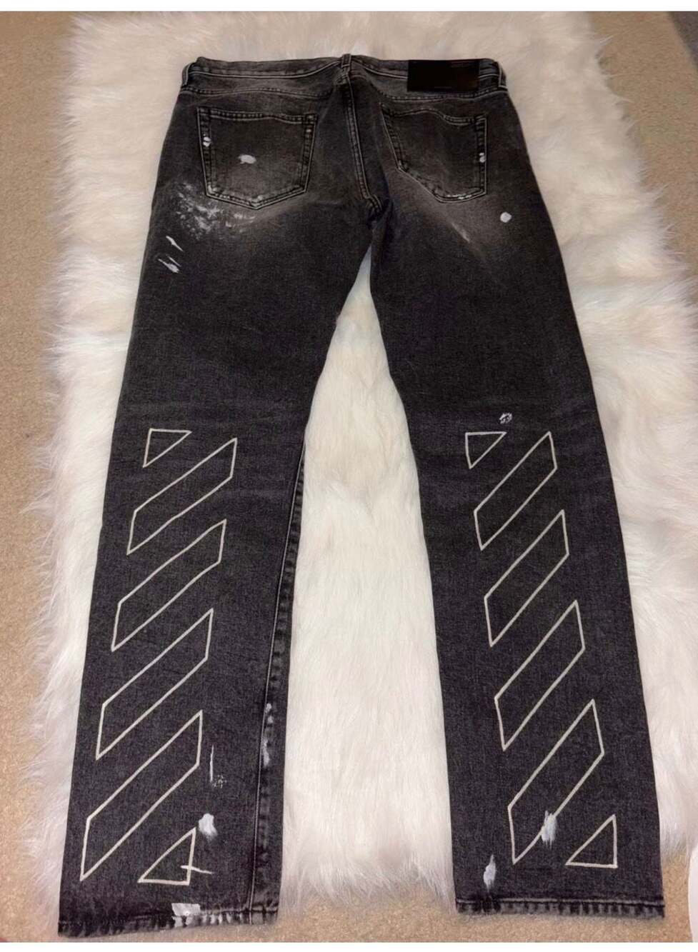 Off-White Diag Stripe Paint Splatter Slim Denim Jeans